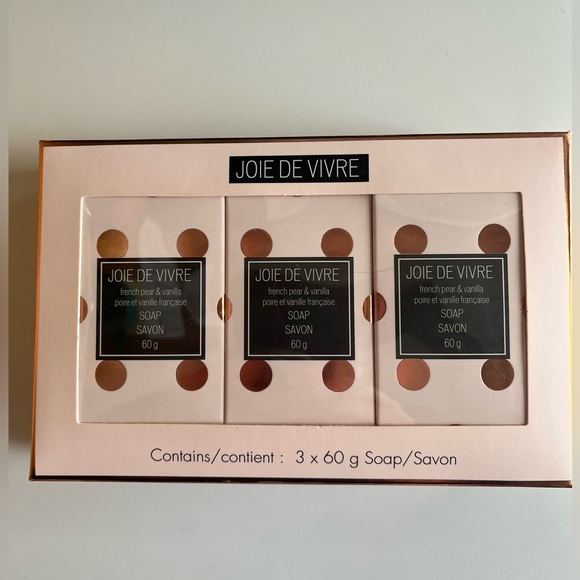 Joie De Vivre bar soap French pear vanilla three 60g bars polka dot body hand - Picture 1 of 5